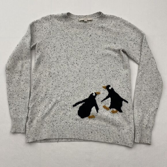 LOFT Penguin Sweater Womens Small Gray Crewneck Knit Pullover Speckled - Picture 1 of 8
